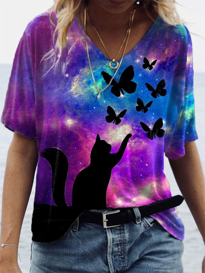 Women's Star Cat Butterfly TieDye TShirt